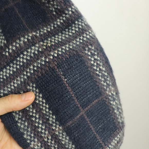 Purple blue wool chunky checked v-neck sweater - Picture 6 of 8